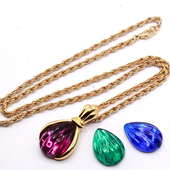 Kenneth Jay Lane KJL Signed Designer Interchgeable Magnetic Pendant Necklace - Picture 2 of 8